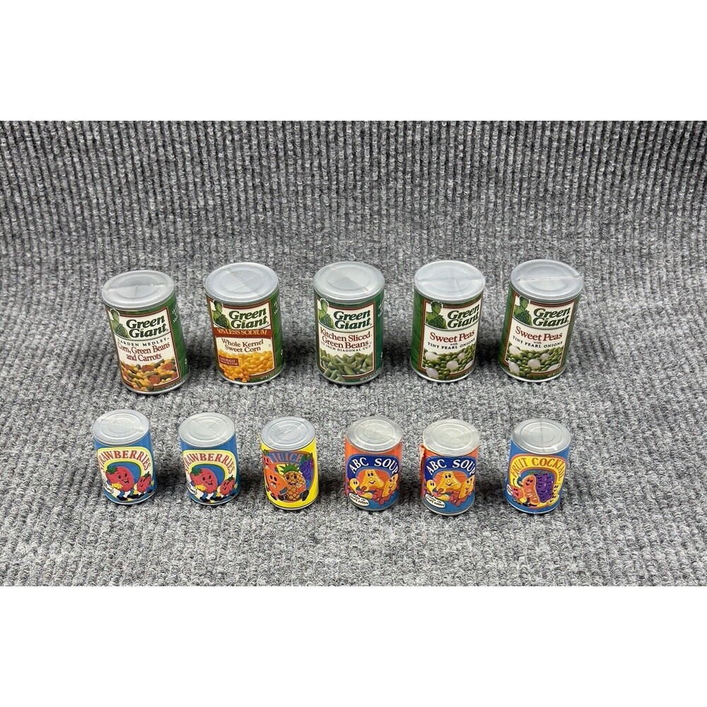 VTG 90's Play Food Drinks Vegetables By M.T. Big Cans 5 Little‎ ones 6 Toys